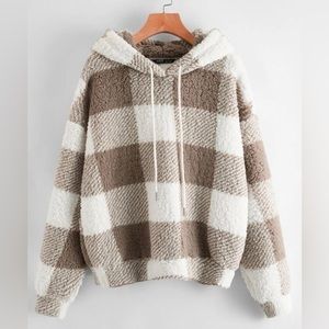 Shein Tan and White Checkered Hoodie